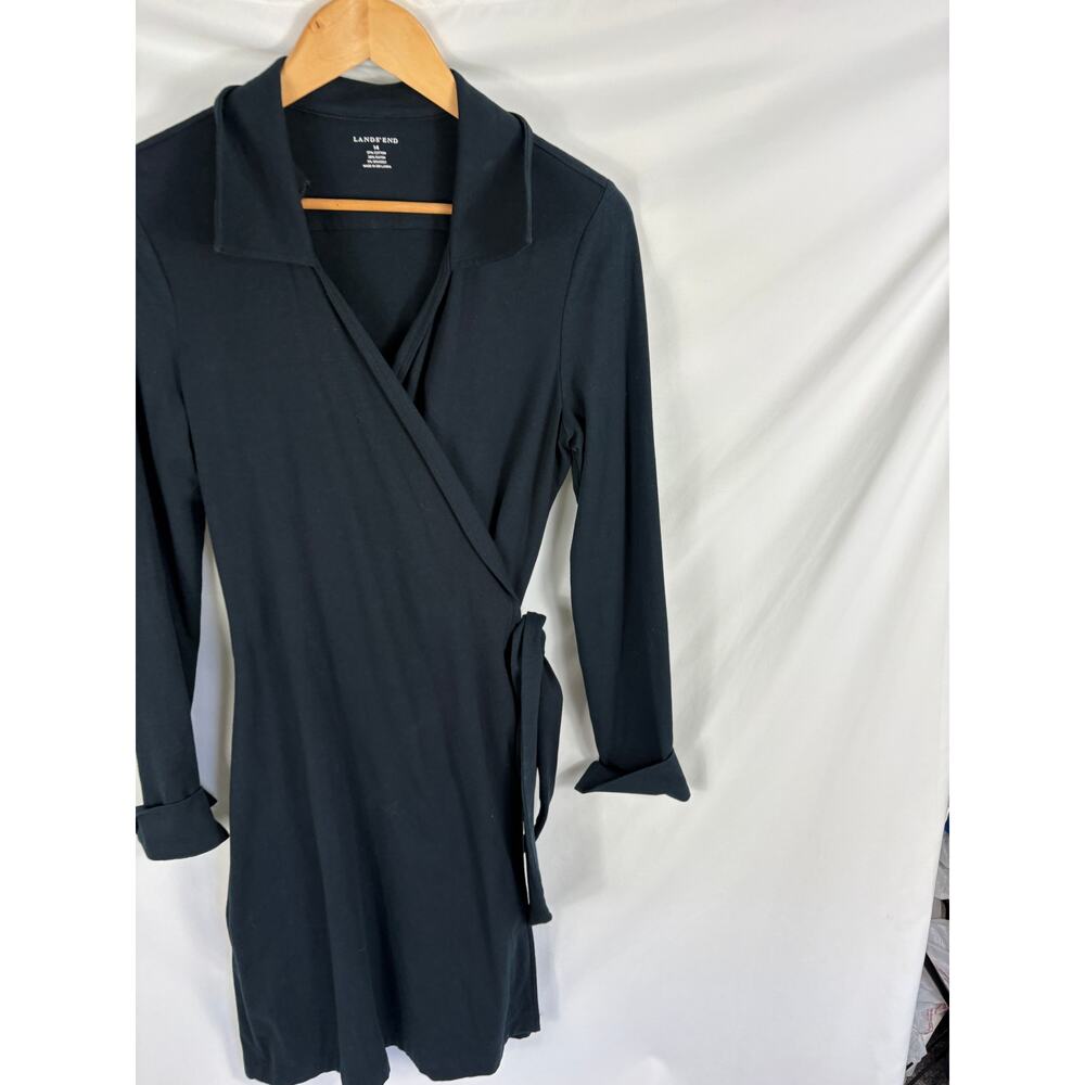 Lands End Collared Long Sleeve True Wrap Dress Size 14 - Picture 2 of 4